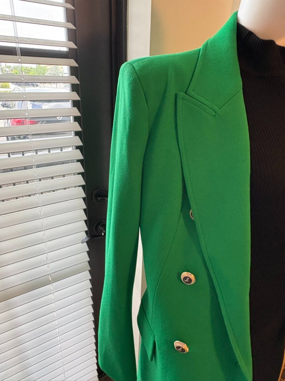 Zara Green Structured Blazer | Shoulder Pads | Double Breasted | Chic Statement - Picture 3 of 6